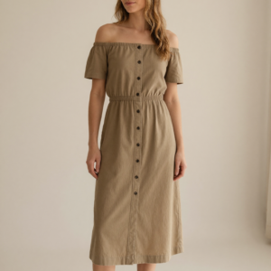 Sukienka midi z odkrytymi ramionami — Toscana Khaki